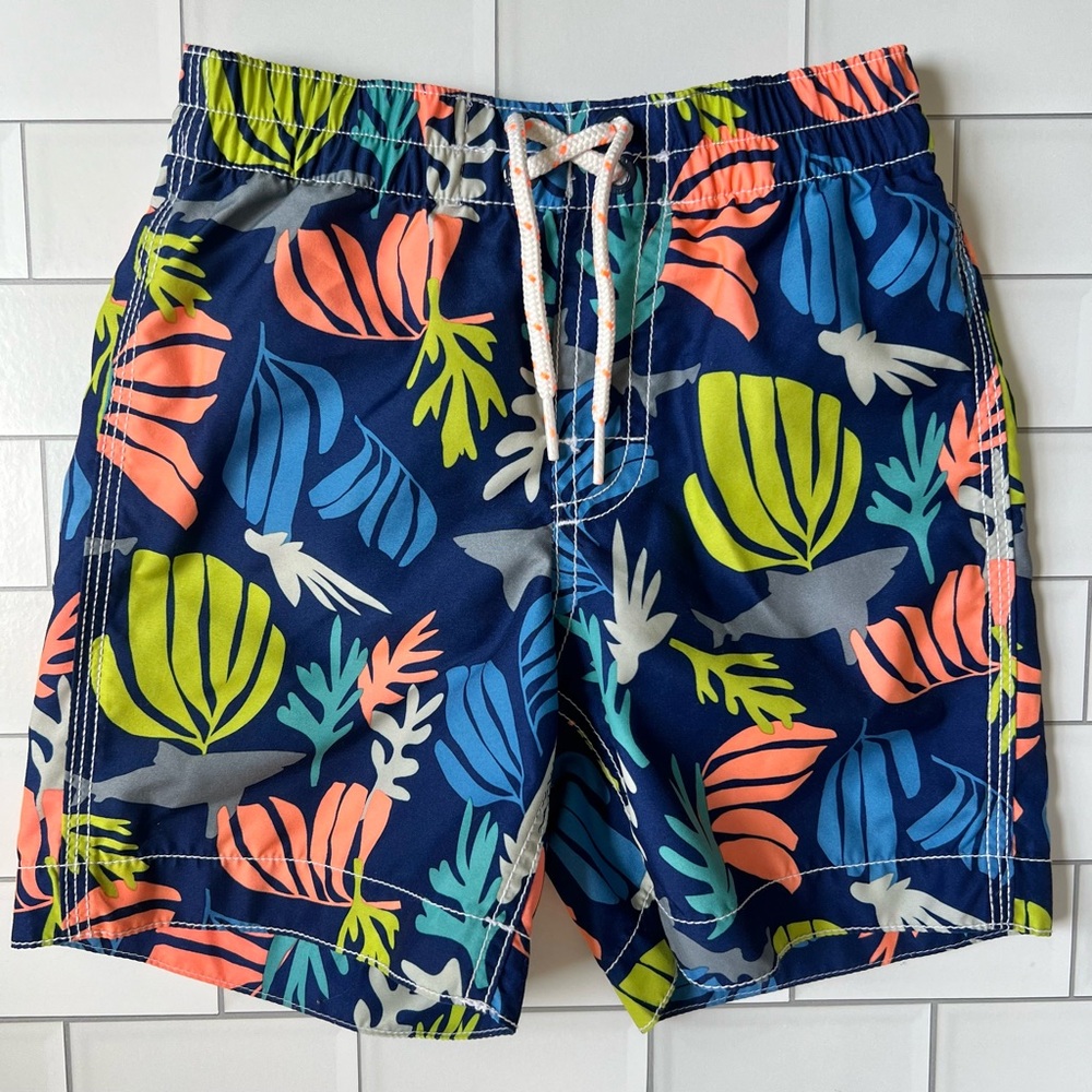 🪸SZ 4 Boys GAP Recycled Swim Trunks Bathing Suit Shorts Ocean Reef Print